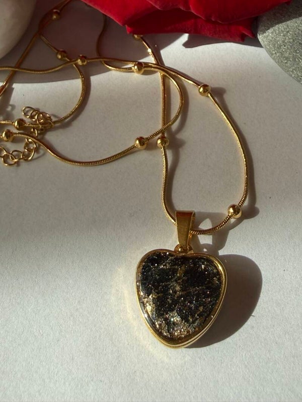 Kette; goldfarben; Herzform mit Wendeanhänger