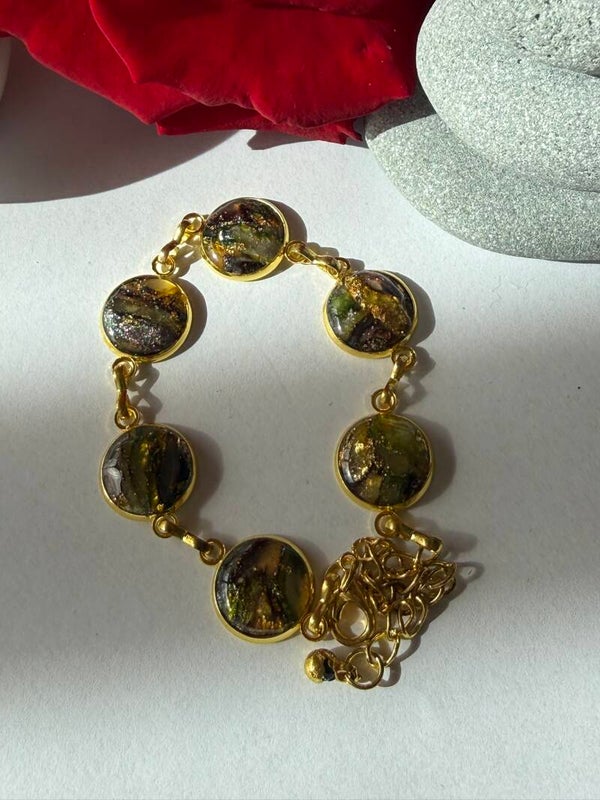 Armband; goldfarben; dunkelgrün-blau