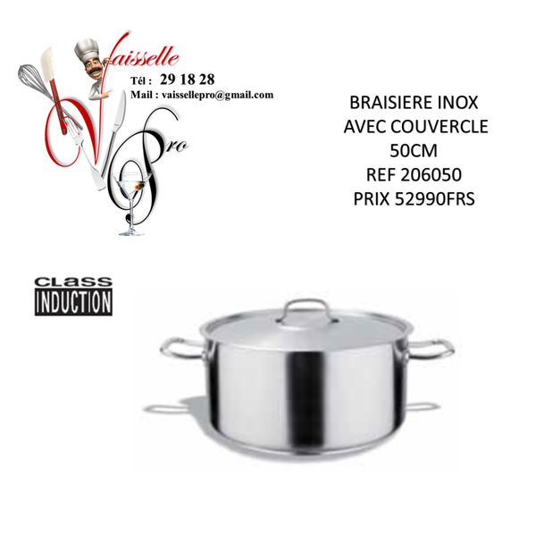 BRAISIERE INOX AVEC COUVERCLE 50CM