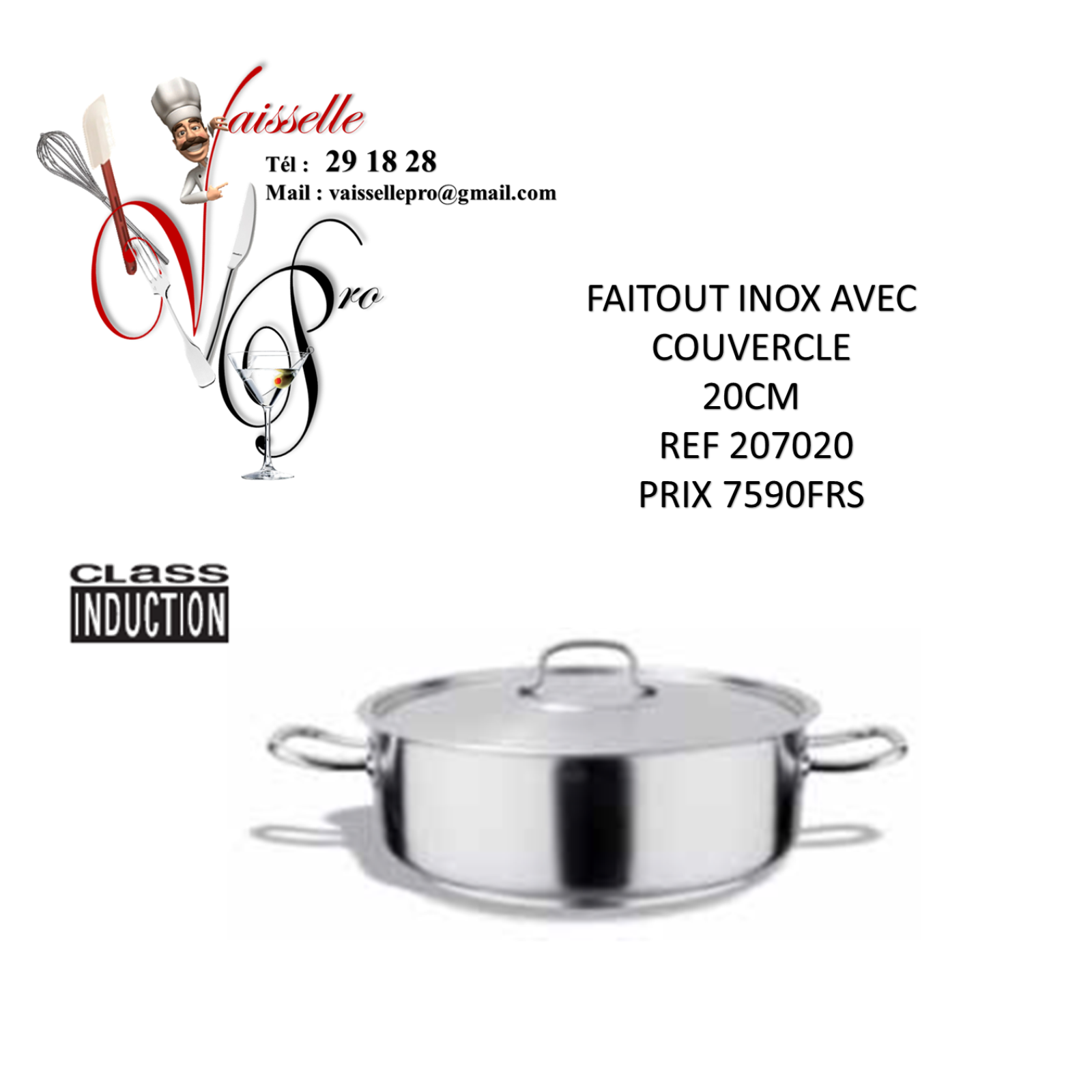 FAITOUT INOX AVEC COUVERCLE 20CM