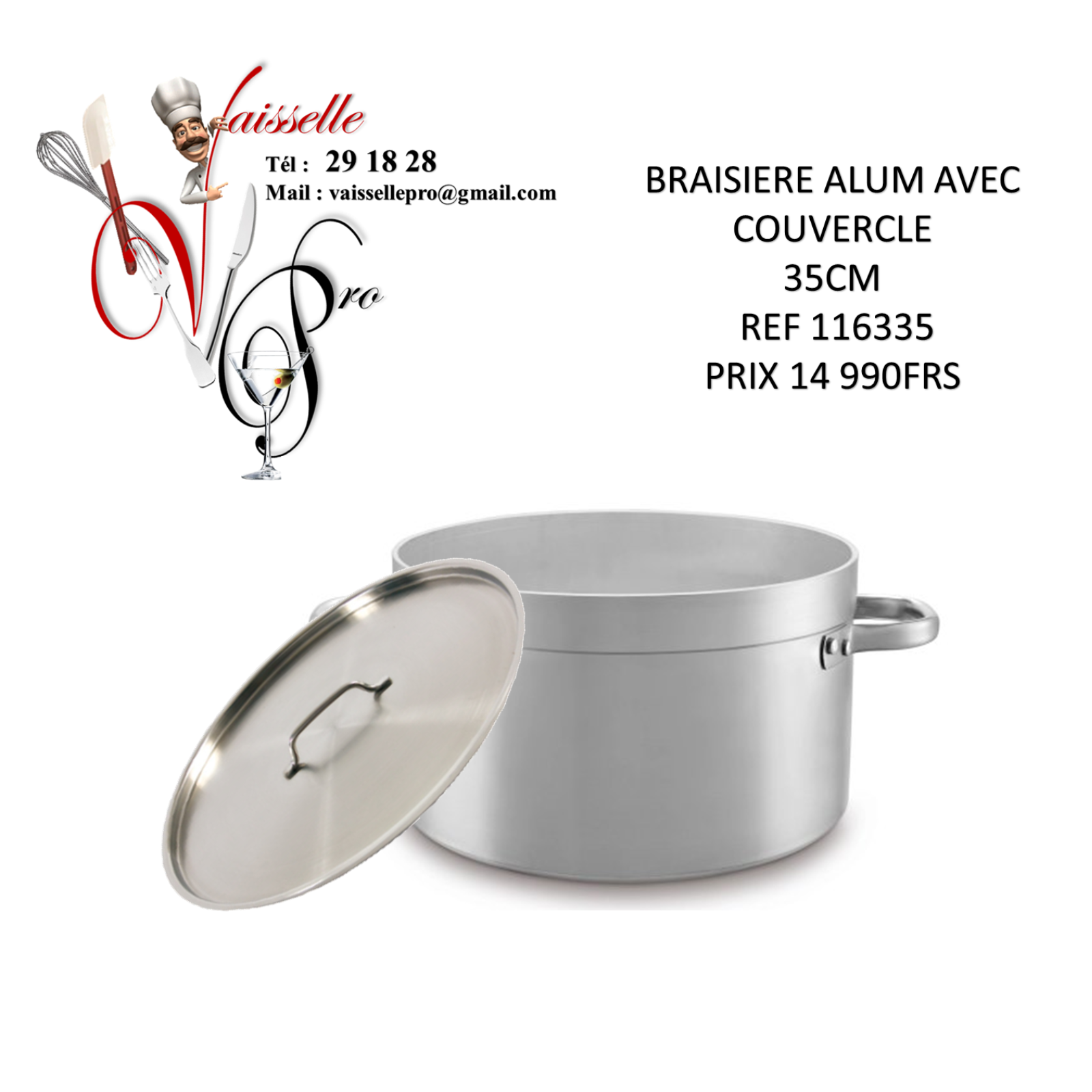 BRAISIERE ALUM AVEC COUVERCLE 35CM