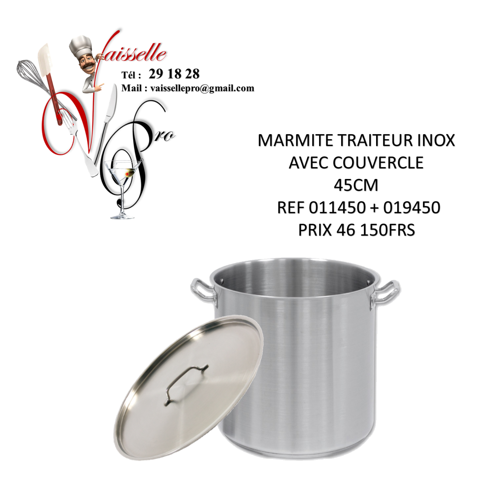 MARMITE TRAITEUR INOX AVEC COUVERCLE 45CM