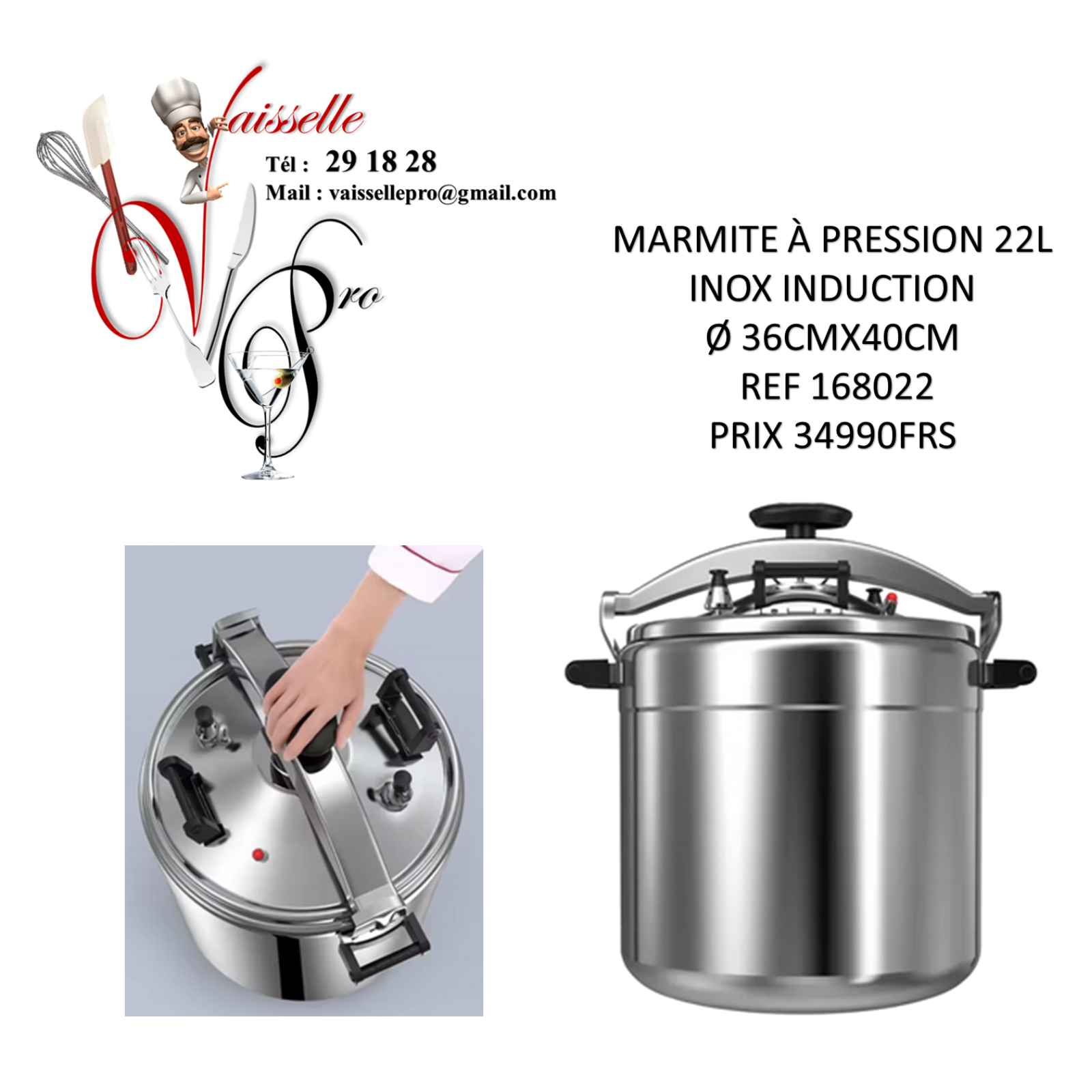 MARMITE À PRESSION 22L INOX INDUCTION