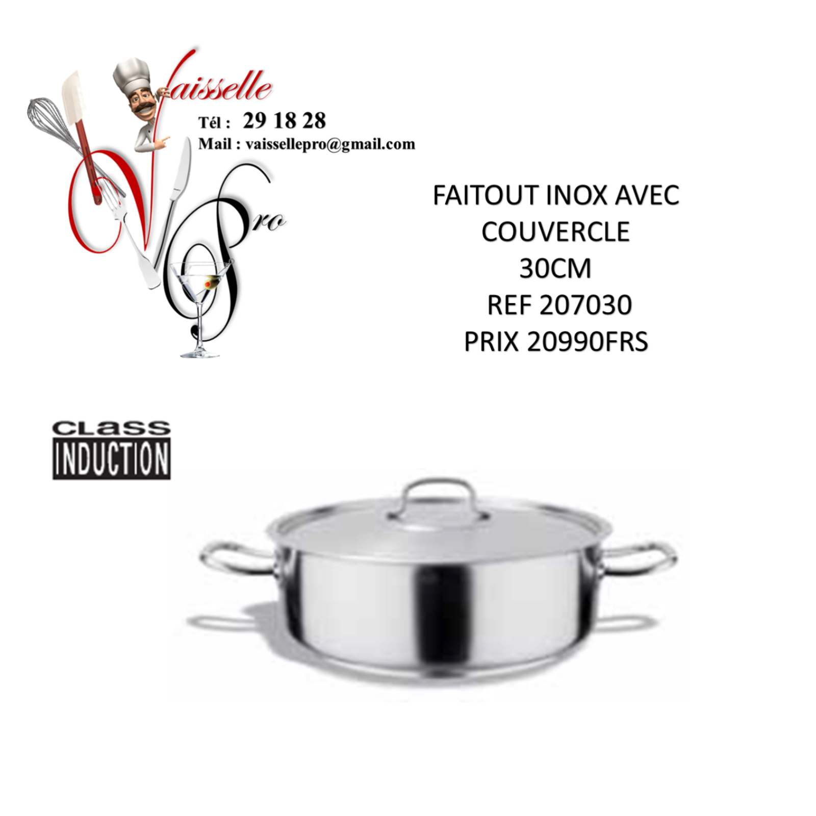 FAITOUT INOX AVEC COUVERCLE 30CM