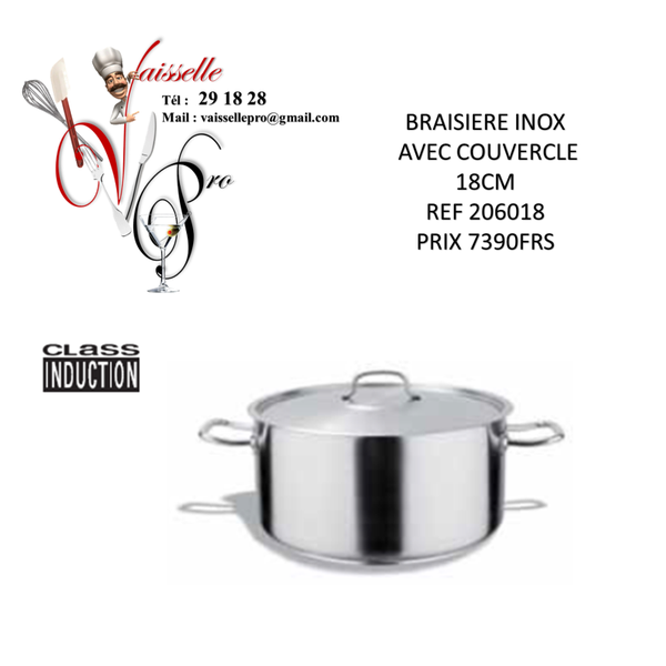 BRAISIERE INOX AVEC COUVERCLE 18CM