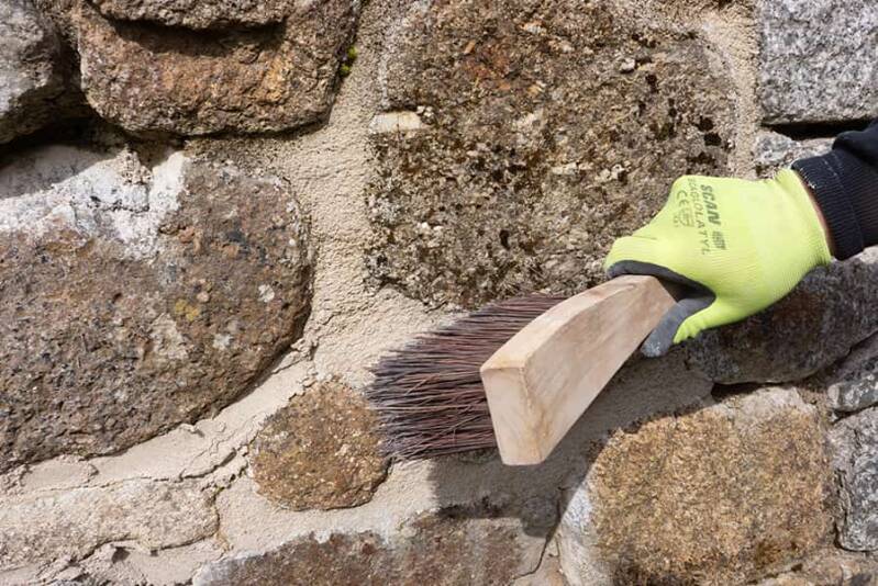 Traditional lime pointing on a stone wall in Auchterarder, Perthshire