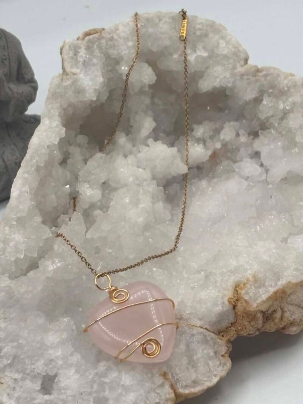 Collier coeur en quartz rose