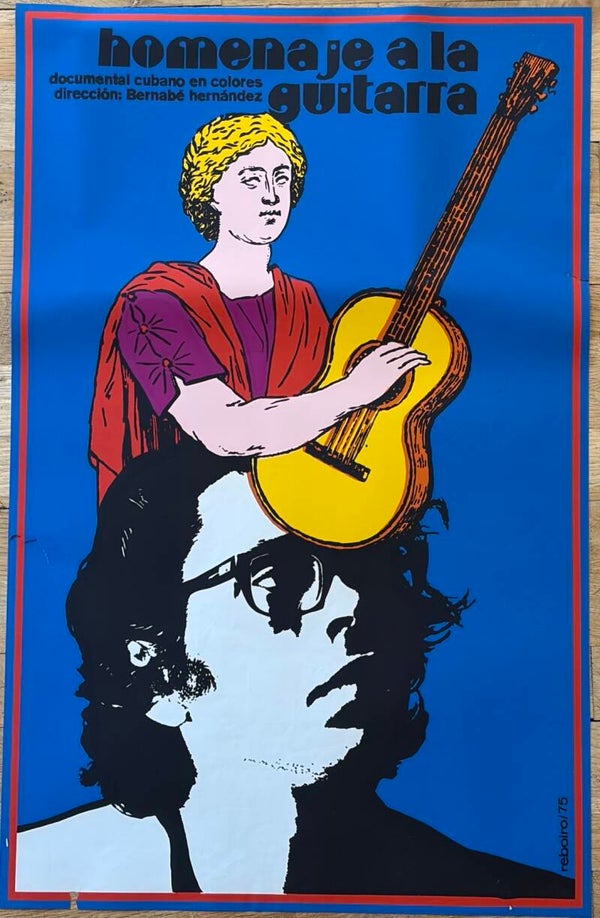 homenaje a la guitara original 1975 silkscreen Cuban film poster Reboiro