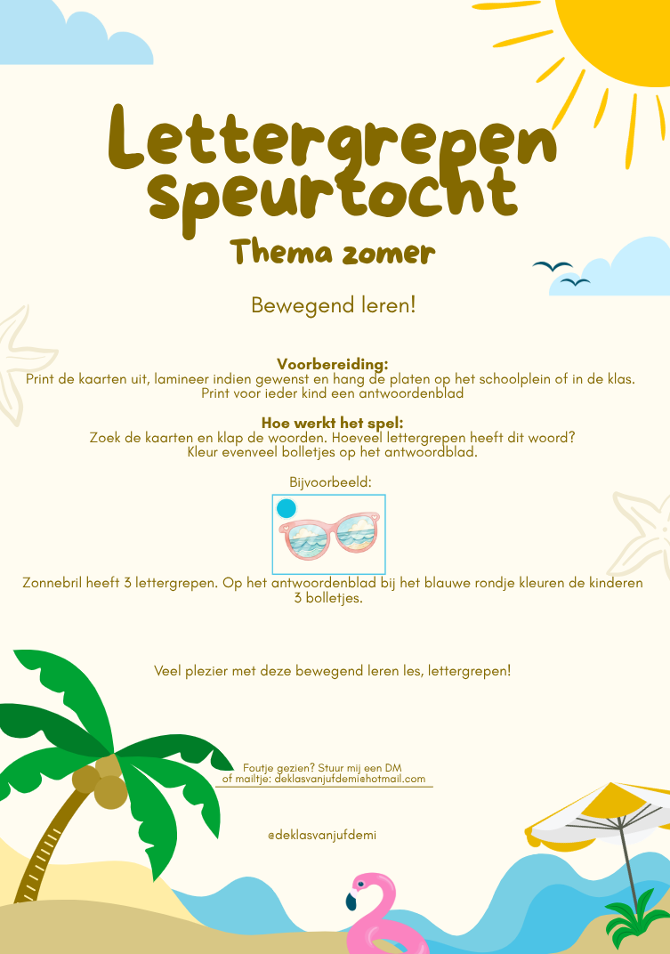Lettergrepen speurtocht, thema zomer