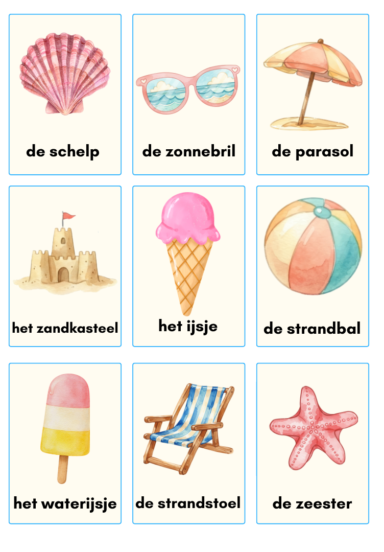 Woordkaarten, zomer