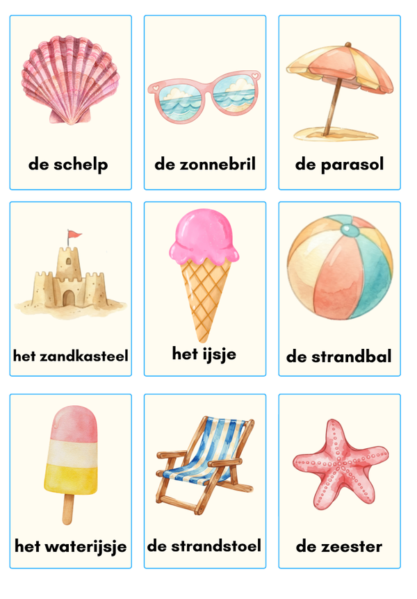 Woordkaarten, zomer