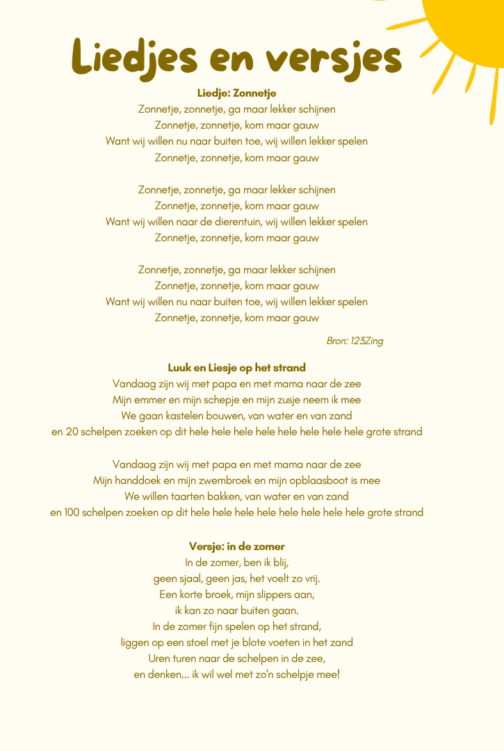 Liedjes en versjes, zomer