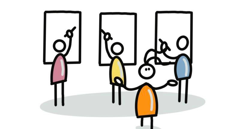 Getekende symbolen en visuals tijdens een training visueel denken”