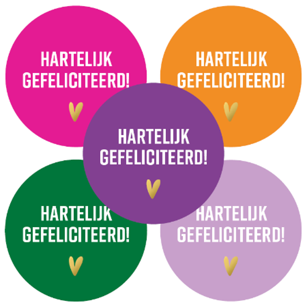 Sticker Set | 50 mm | Hartelijk Gefeliciteerd | Funky