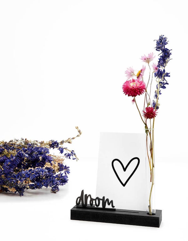 Kaarten houder met vaasje | Tekst Droom