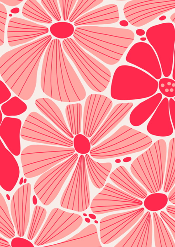 Ansichtkaart | Pink Retro Flowers