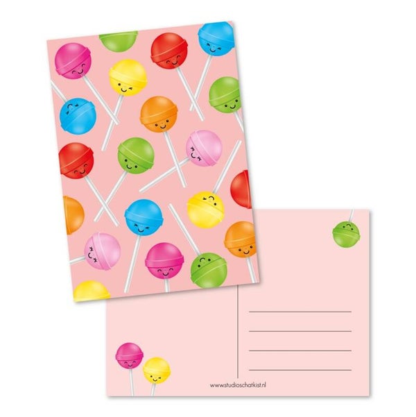 Ansichtkaart | Blanco | Lollies | Pink