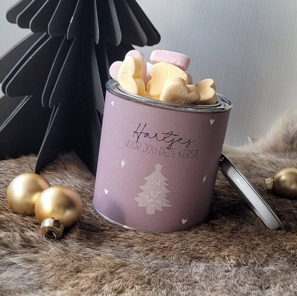 Blikje met wikkel | Hartjes voor jou deze kerst