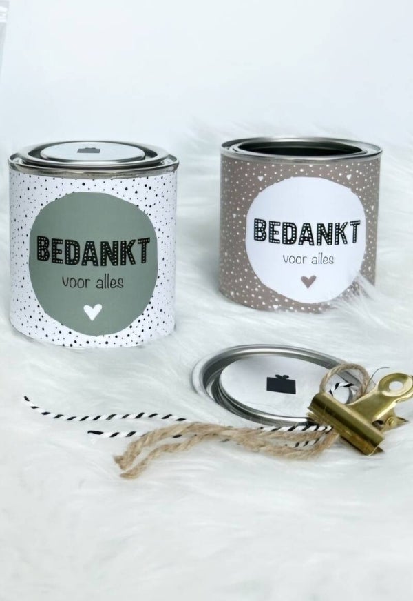 Blikje met wikkel | Bedankt voor alles | Taupe
