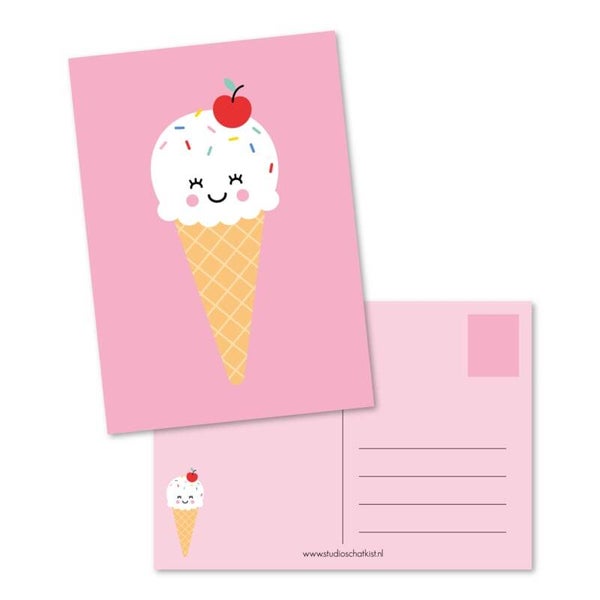 Ansichtkaart | Blanco | Ijs hoorntje Pink