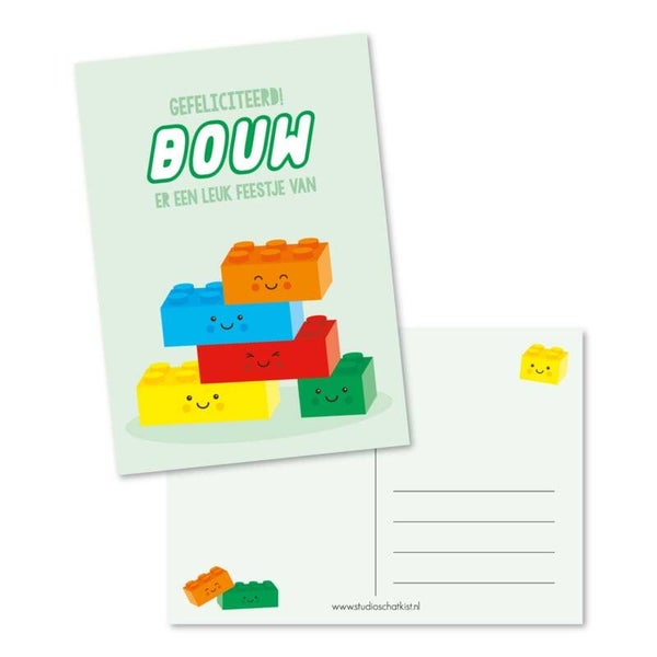 Ansichtkaart | Gefeliciteerd! BOUW er een leuk feestje van | Mint