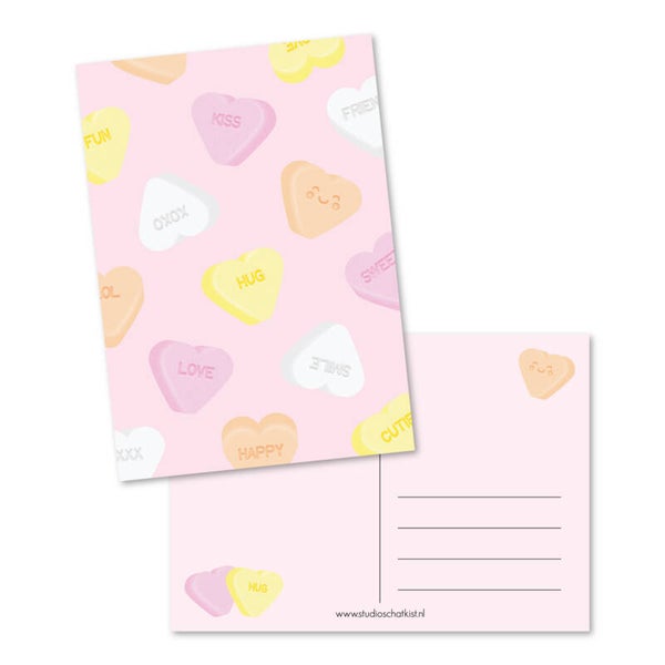 Ansichtkaart | Blanco | Suikerhartjes