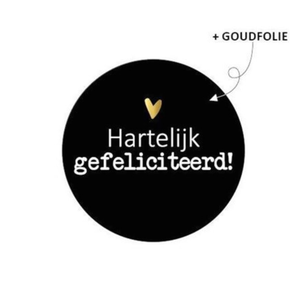 Sticker Rond | 40 mm | Hartelijk gefeliciteerd | black
