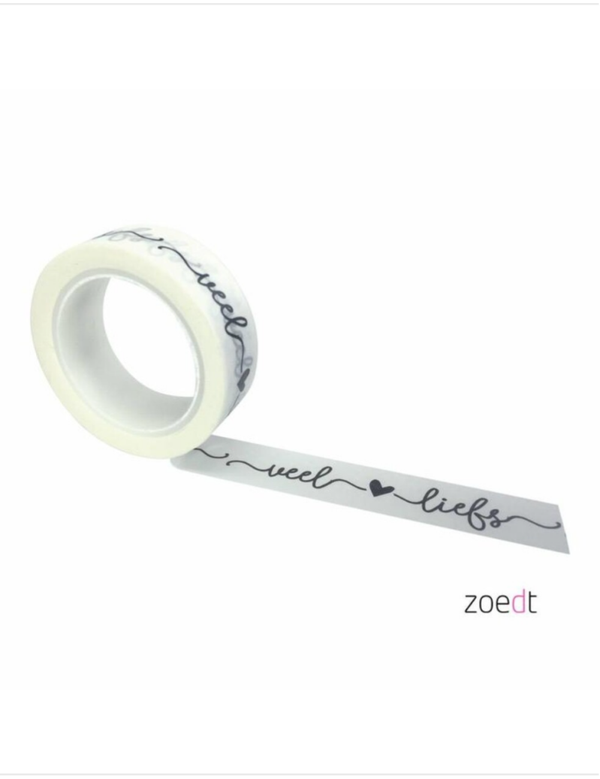 Washitape | Wit met zwarte tekst | Veel liefs