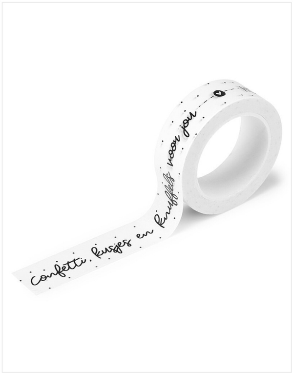 Washitape | Wit met zwarte tekst | Confetti, kusjes en knuffels voor jou