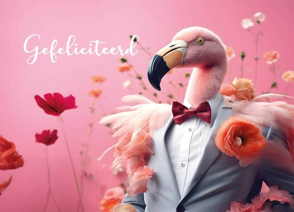 Ansichtkaart | Flamingo | Gefeliciteerd