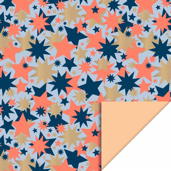 Cadeaupapier | 30 cm | Big Stars | Blue Fluor Orange