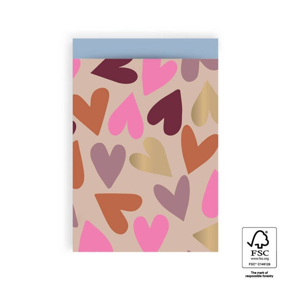 Cadeau Zakje | 17 x 25 | Big Hearts | Nude