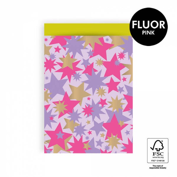 Cadeau Zakje | 17 x 19 | Big Stars | Lilac Fluor Pink
