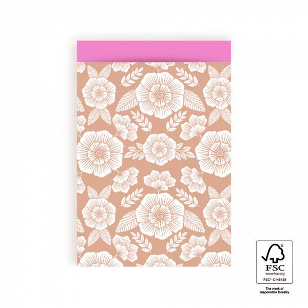 Cadeau Zakje | 17 x 25 | Flowers | Taupe Pink
