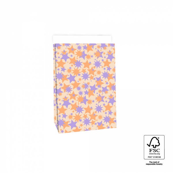 Gift Bag met sluitstrip | 17 x 10 x 25 | Big Stars | Lilac Orange