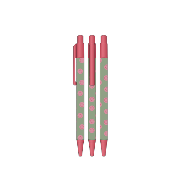 Stationery | Pen | Smiley | Sage Green Pink