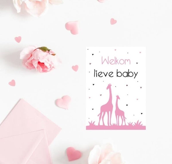 Ansichtkaart | Welkom lieve baby | roze