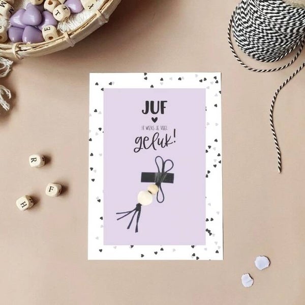 Kaart Extra | Gelukspoppetje | Juf ik wens je veel geluk!