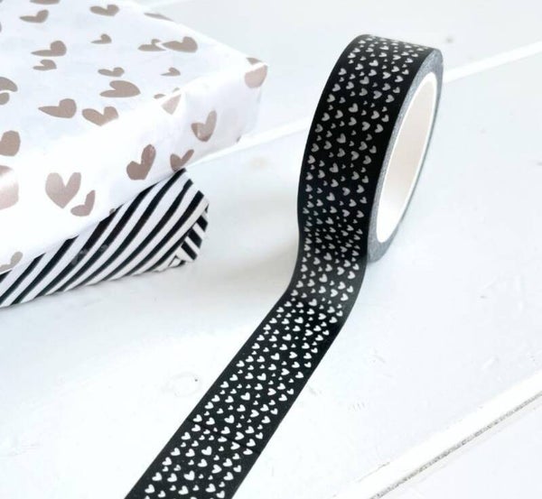 Washitape | Zwart met hartjes