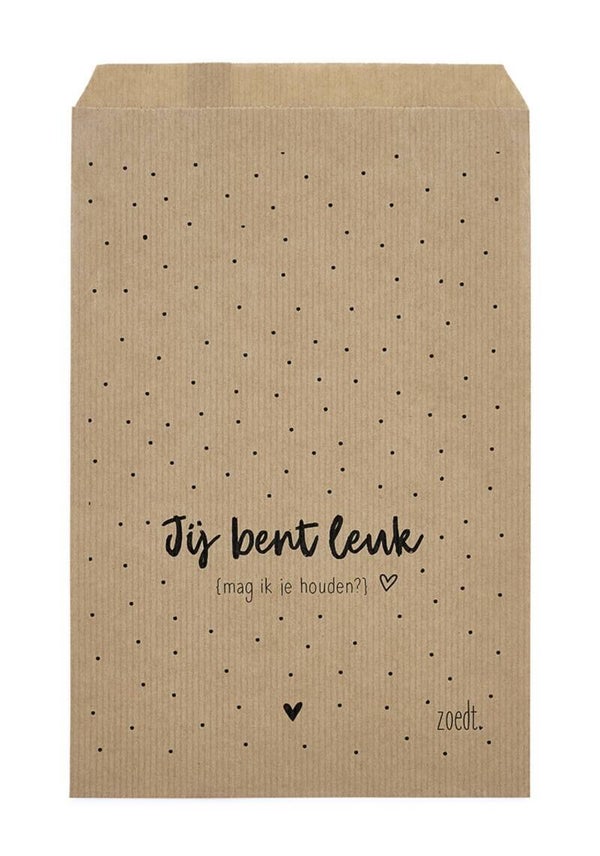 Cadeau Zakje Set | 15 x 22 cm | Dots en tekst Jij bent leuk ( mag ik je houden?)