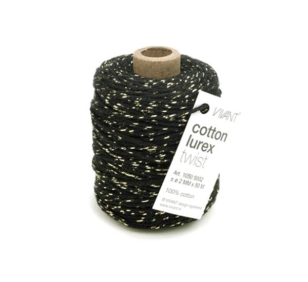 Katoen Glitter Touw | Black Gold
