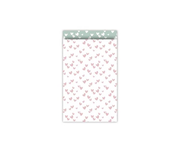 Cadeau Zakje | 12 x 19 cm | Solo Hearts | White Pink Mint