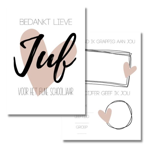 Kaart Enkel | Bedankt lieve juf | Pink