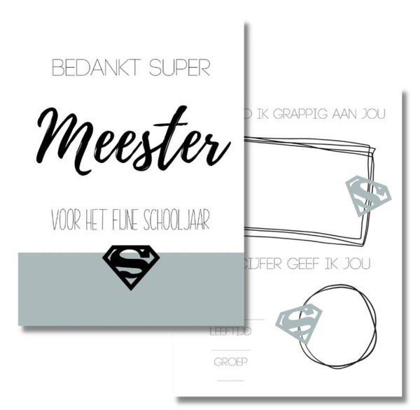 Kaart Enkel | Bedankt super meester | Blue