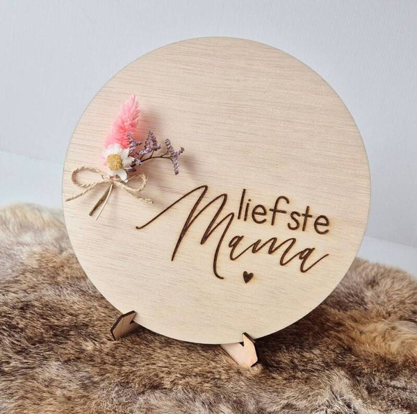Houten cirkel met droogbloemen en standaard | Liefste Mama