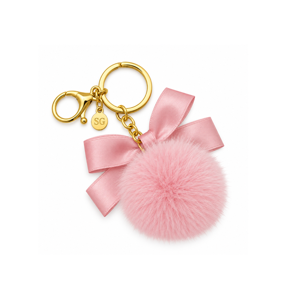 Sleutelhanger | Fluffy Bal & Bow | Pink