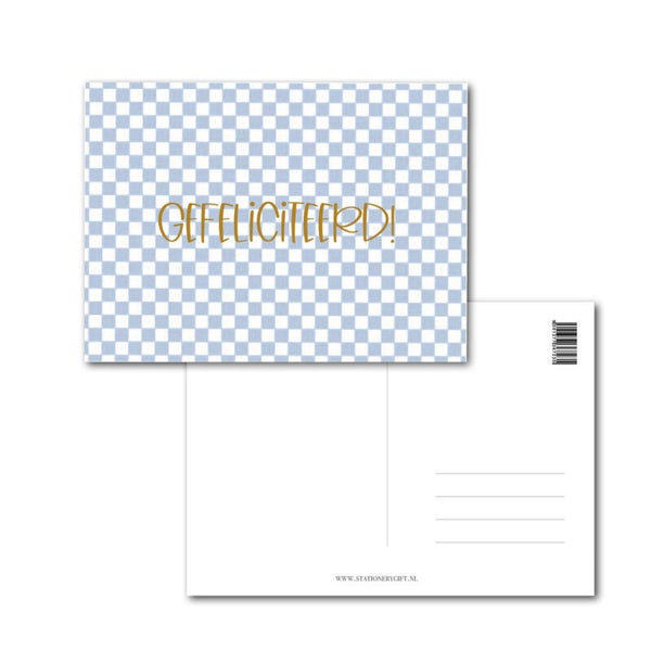 Ansichtkaart | Gefeliciteerd | Checkers | Blue