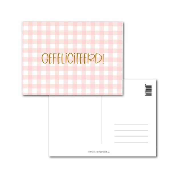 Ansichtkaart | Gefeliciteerd | Checkers | Pink