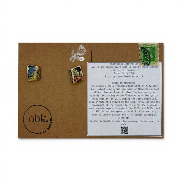 Unique Floral Transferware Stud Earrings