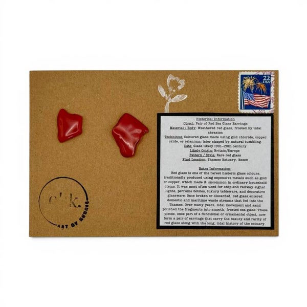 Rare Red Sea Glass Stud Earrings